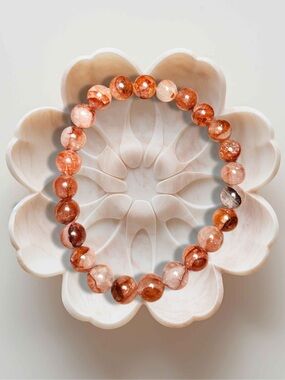 Fire Quartz Bracelet 8mm Genuine Gemstone Hematoid Quartz Stretch